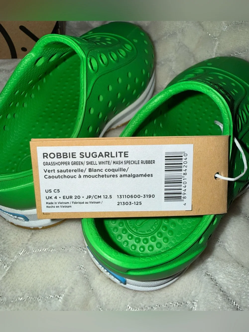 Native Robbie Sugarlite Toddler Shoes Size 5C Grasshopper Green Shell White